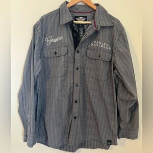 XL Harley-Davidson men's gray pinstripe long-sleeve button-down shirt